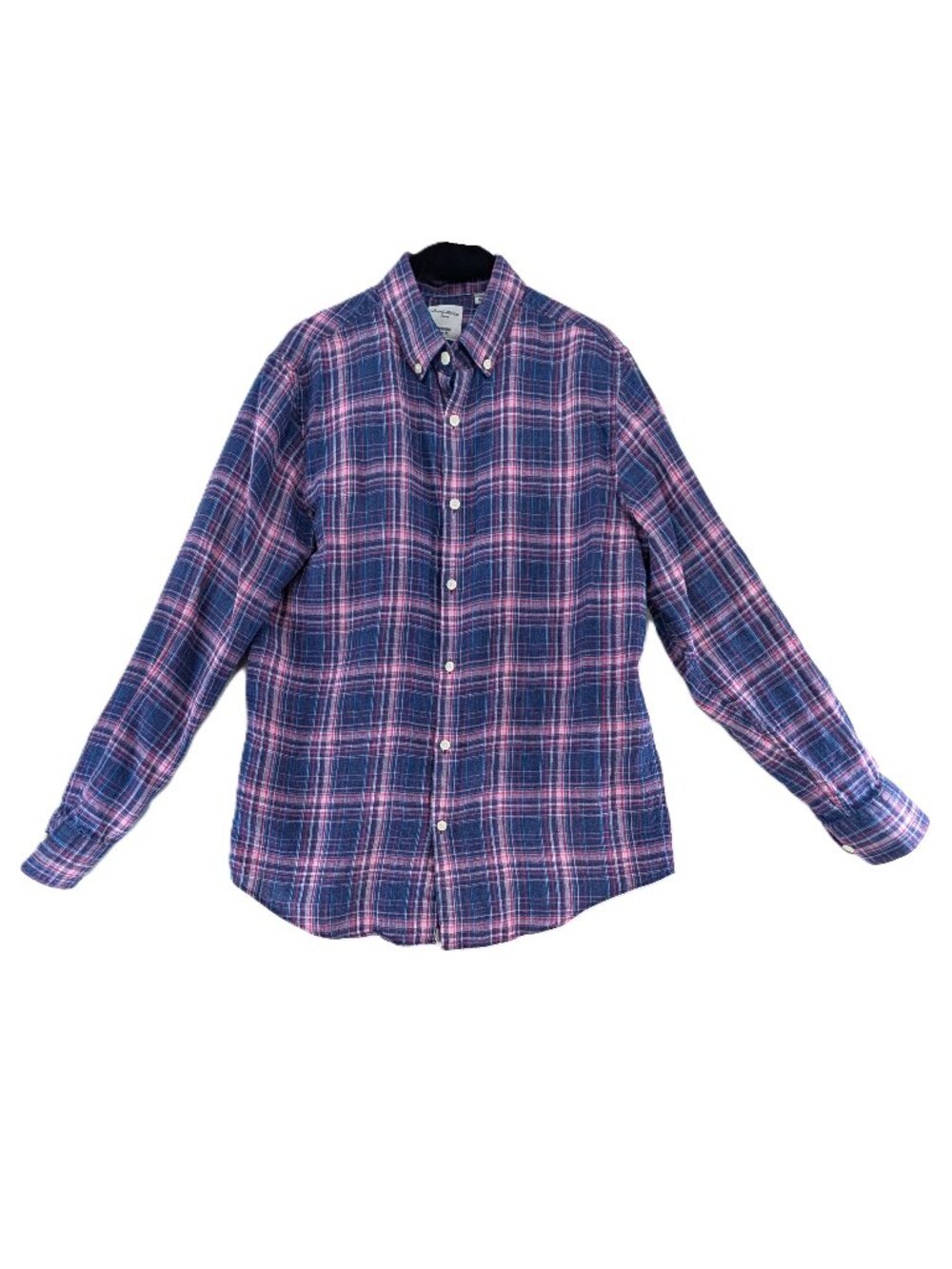 Murano Baird McNutt Irish Linen Shirt Mens Size Medium Slim Fit Blue Pink Plaid